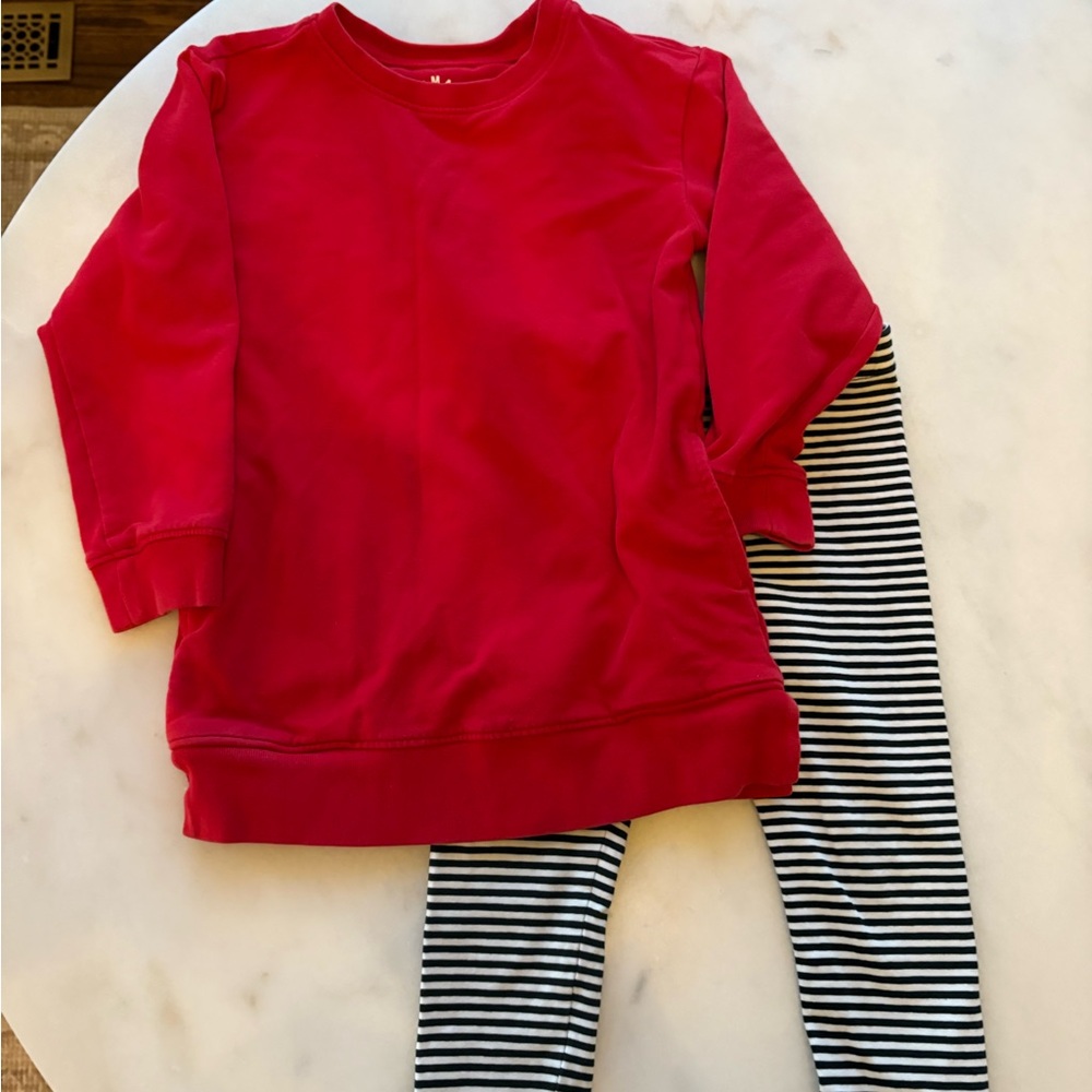 Primary Vibrant Red Top with black and white striped leggings